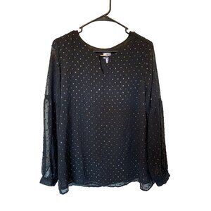 🍒 2/$20 🍒 Black Business Casual Women’s Blouse with Gold & Silver Dots sz M